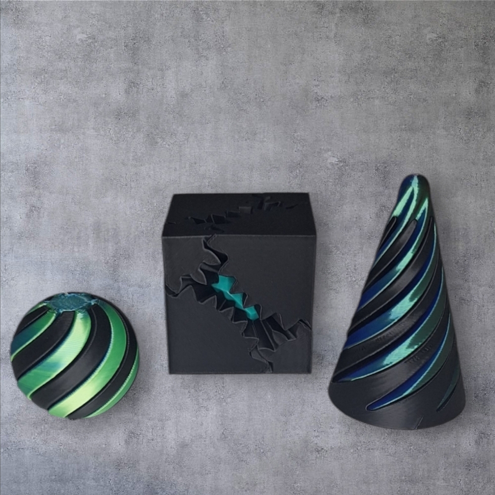 3 pack of fidget toys! Endless screw cube, sphere, and cone sliding fidgets